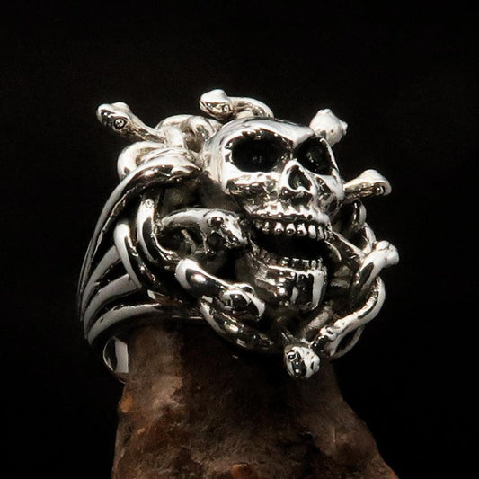 Excellent crafted Men's Medusa Head Skull Ring - antiqued Sterling Silver - BikeRing4u