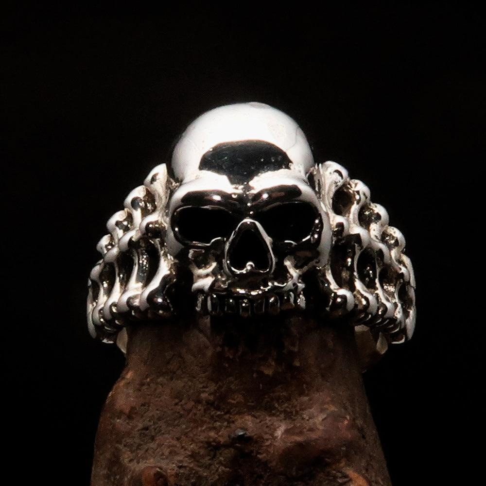 Excellent crafted Men's Biker Ring Skull and Bones - Sterling Silver - BikeRing4u