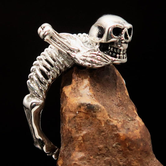 Men's Sterling Silver Band Ring Alien Skeleton Skull - BikeRing4u