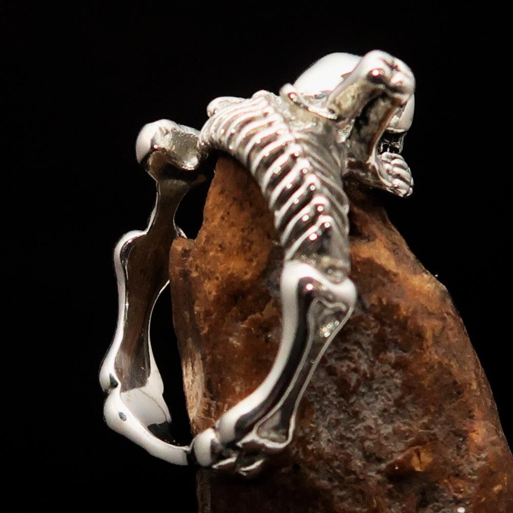 Men's Sterling Silver Band Ring Alien Skeleton Skull - BikeRing4u