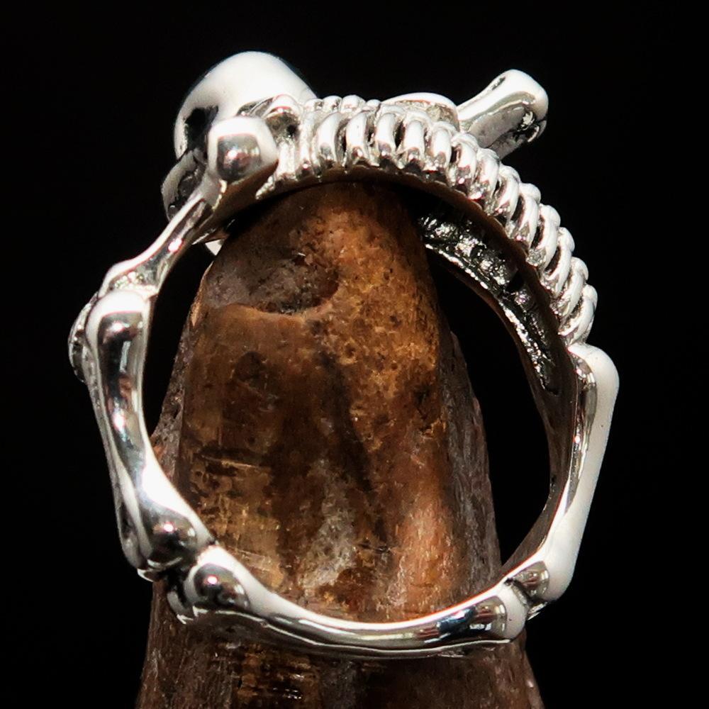 Men's Sterling Silver Band Ring Alien Skeleton Skull - BikeRing4u