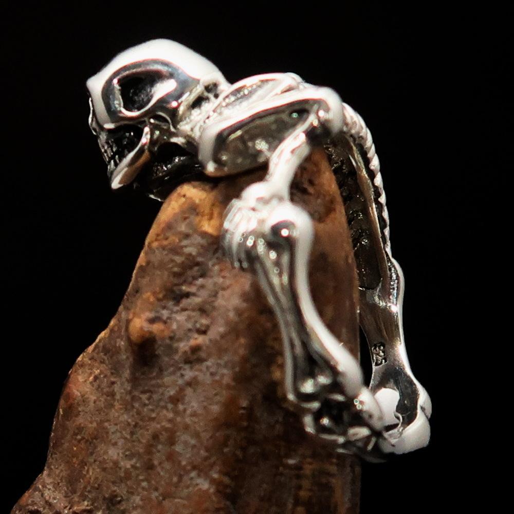 Men's Sterling Silver Band Ring Alien Skeleton Skull - BikeRing4u