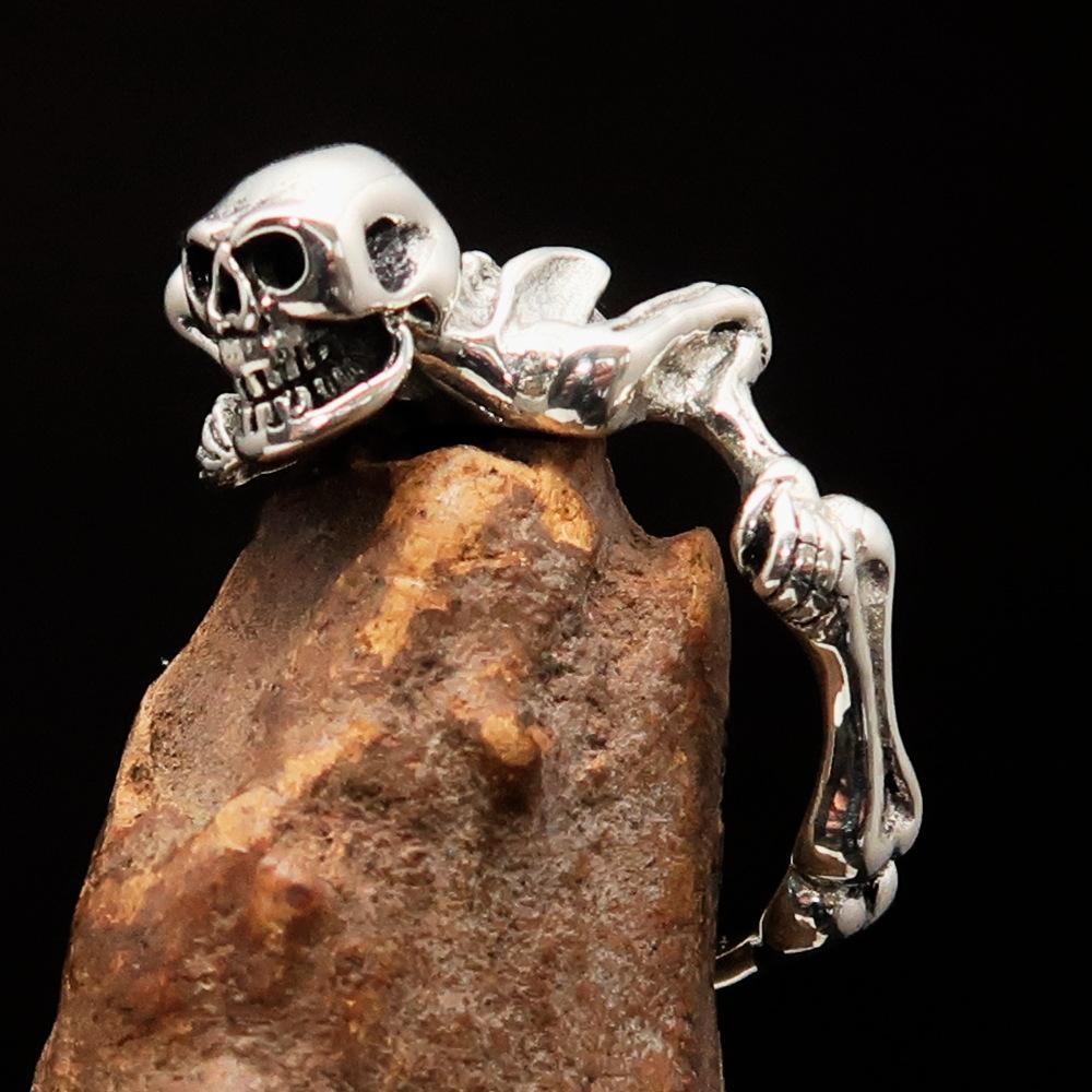 Men's Sterling Silver Band Ring Alien Skeleton Skull - BikeRing4u