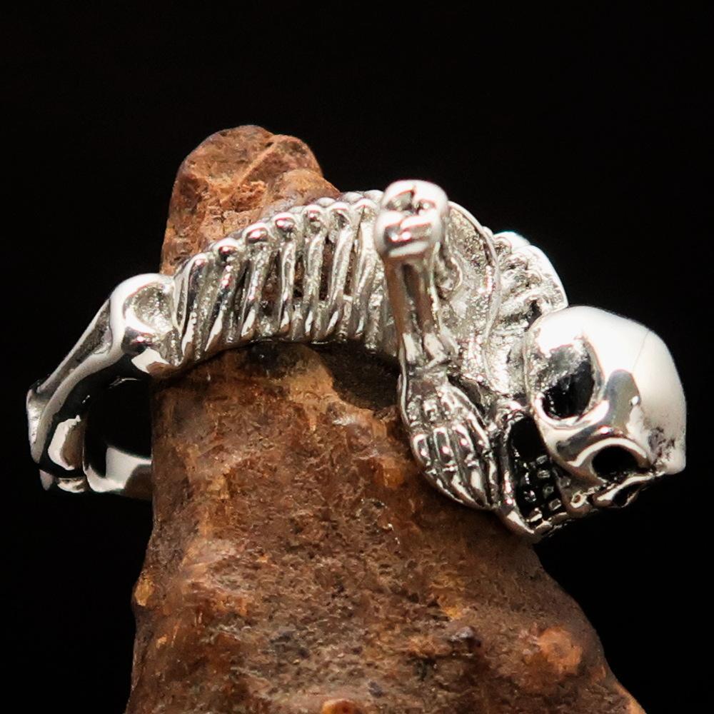 Men's Sterling Silver Band Ring Alien Skeleton Skull - BikeRing4u