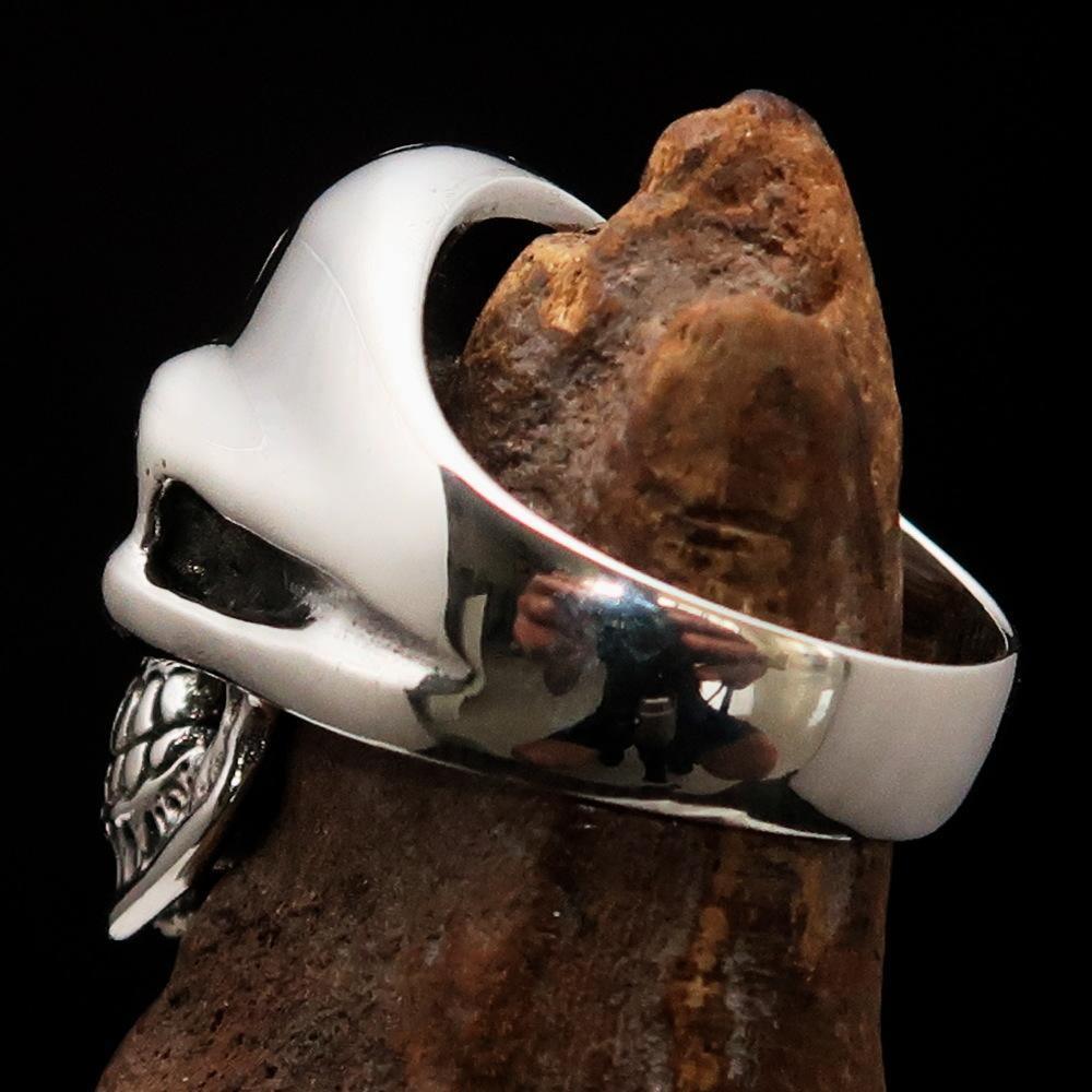 Excellent crafted Men's Gamer Ring Black Biohazard Skull - Sterling Silver 925 - BikeRing4u