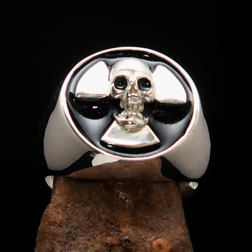 Excellent crafted Men's Radioactive Skull Ring black - Sterling Silver - BikeRing4u