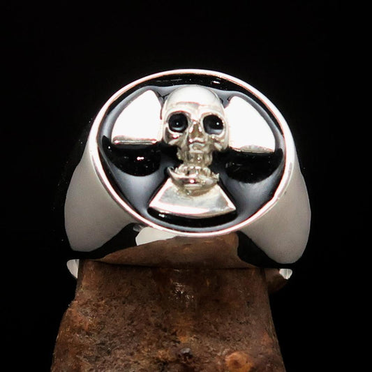 Excellent crafted Men's Radioactive Skull Ring black - Sterling Silver - BikeRing4u