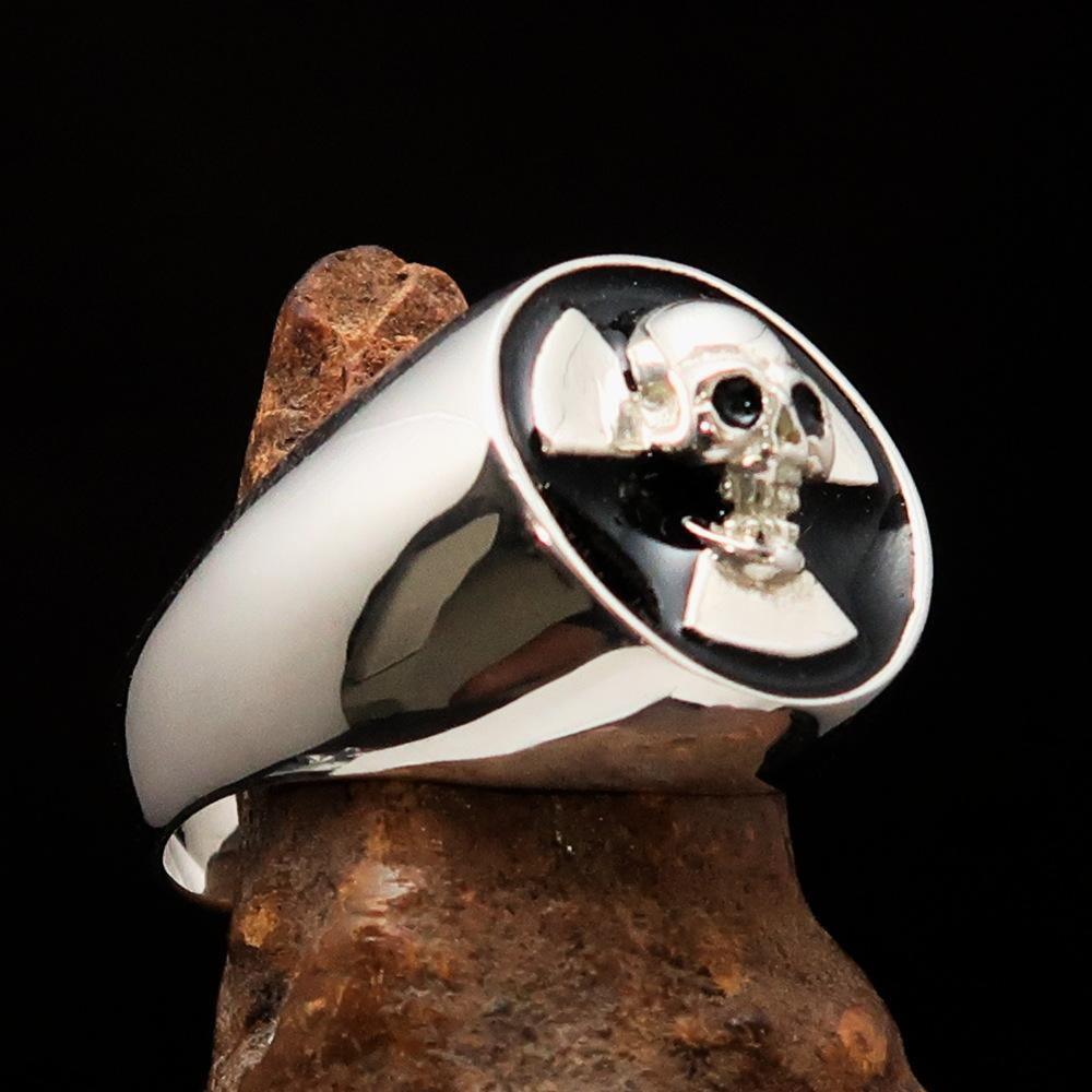 Excellent crafted Men's Radioactive Skull Ring black - Sterling Silver - BikeRing4u