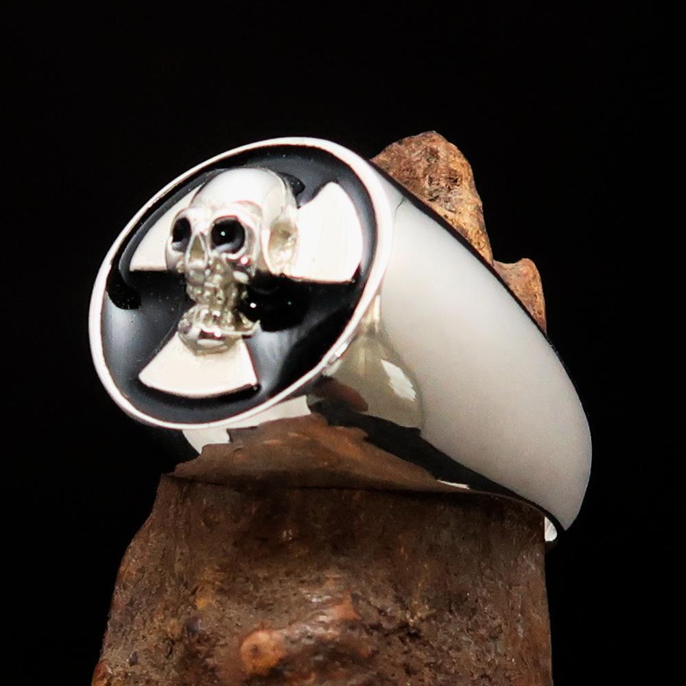 Excellent crafted Men's Radioactive Skull Ring black - Sterling Silver - BikeRing4u