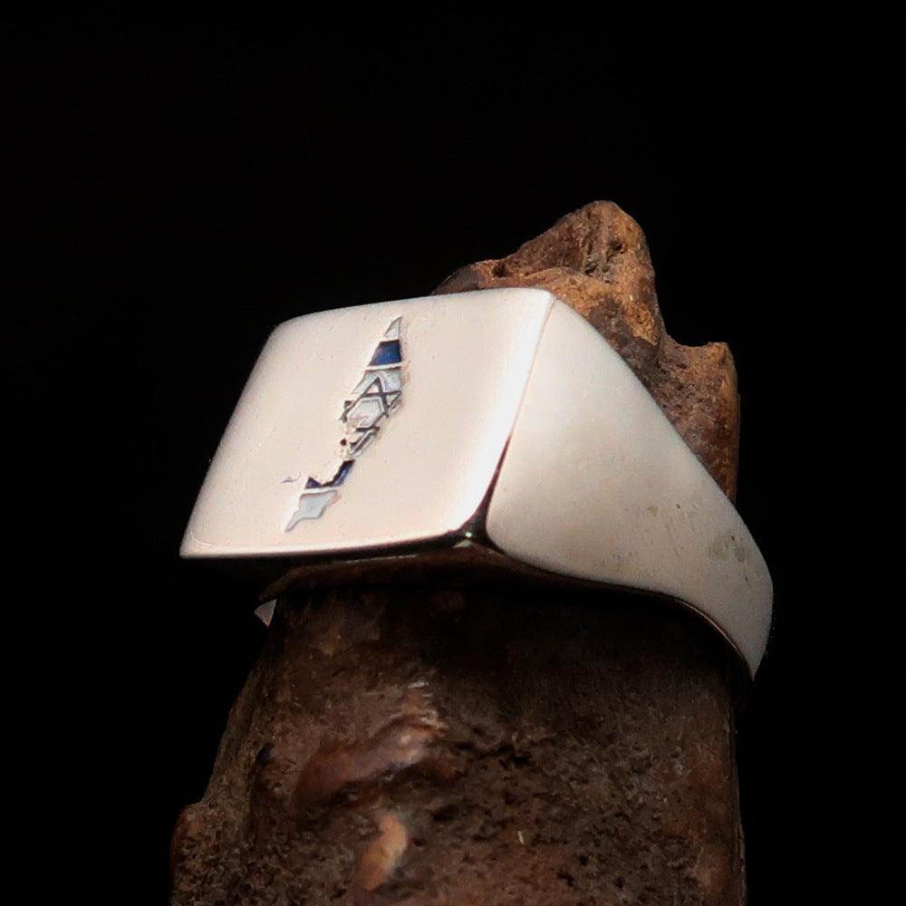 Excellent crafted Men's National Flag Ring Israel - Sterling Silver - BikeRing4u