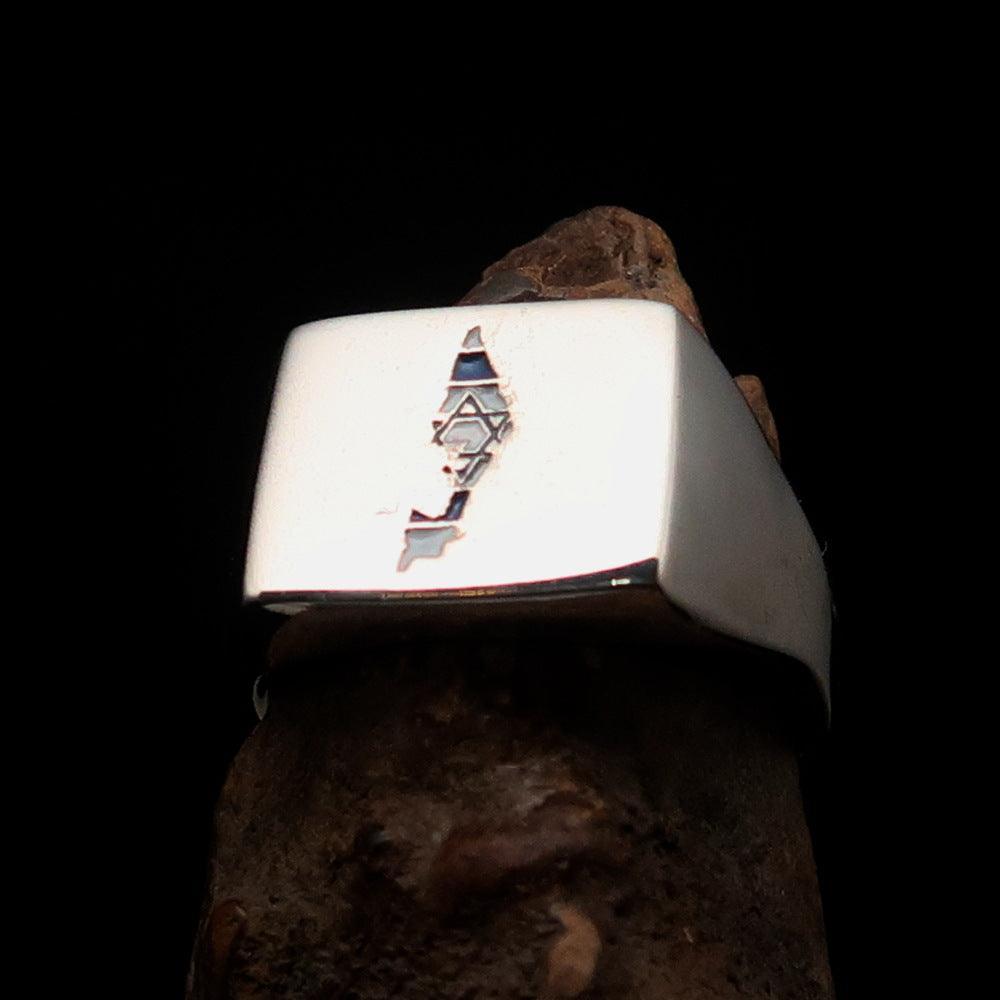 Excellent crafted Men's National Flag Ring Israel - Sterling Silver - BikeRing4u