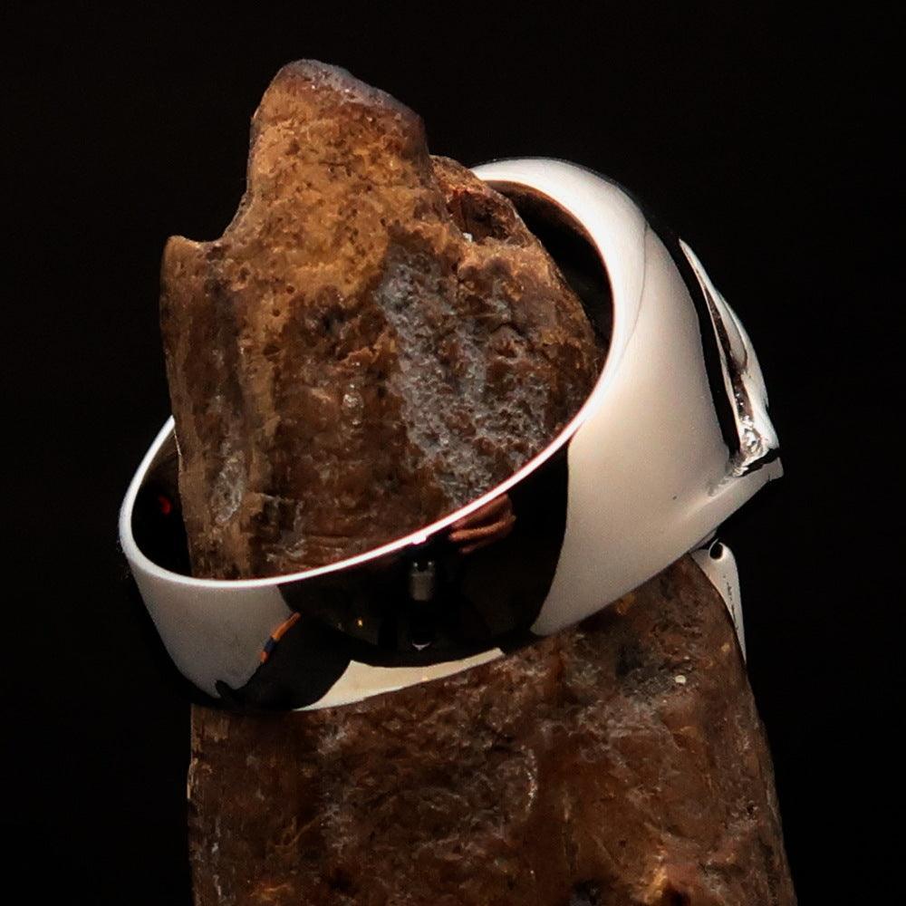 Excellent crafted Men's yellow 1% Flaming Skull Outlaw Ring red CZ Eyes - Sterling Silver - BikeRing4u