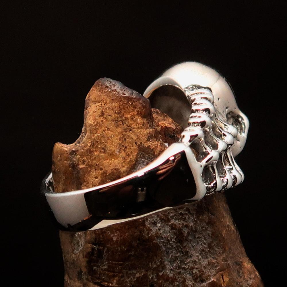 Excellent crafted Men's yellow 1% Outlaw Biker Skull and Bones Ring - Sterling Silver - BikeRing4u
