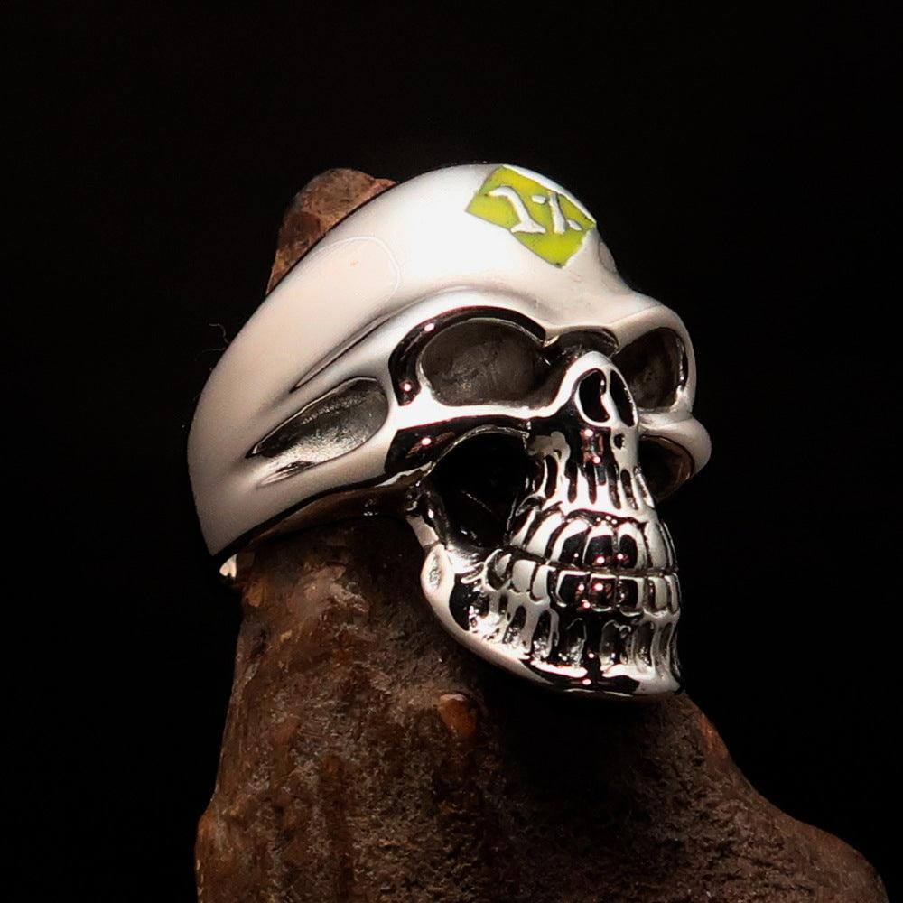 Mirror polished Men's Outlaw Biker Ring yellow 1% Skull - Sterling Silver - BikeRing4u