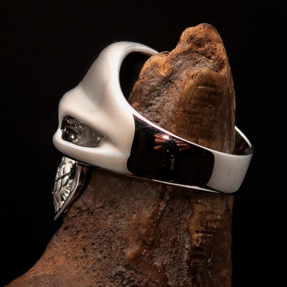 Mirror polished Men's Outlaw Biker Ring yellow 1% Skull - Sterling Silver - BikeRing4u