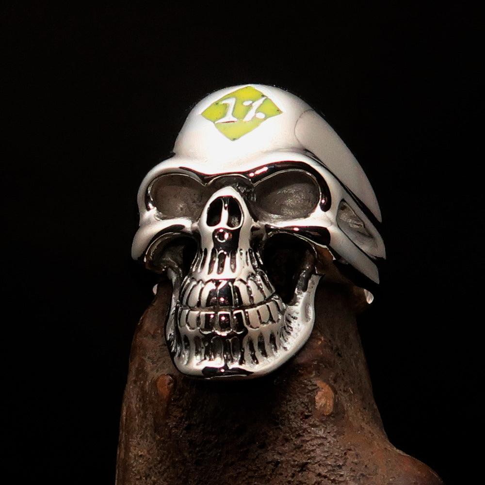 Mirror polished Men's Outlaw Biker Ring yellow 1% Skull - Sterling Silver - BikeRing4u