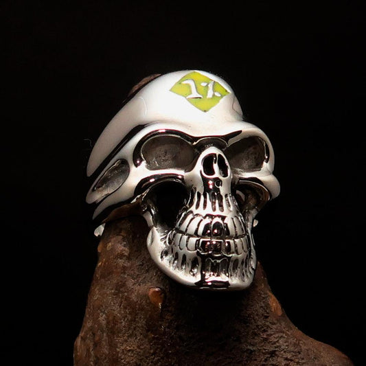 Mirror polished Men's Outlaw Biker Ring yellow 1% Skull - Sterling Silver - BikeRing4u