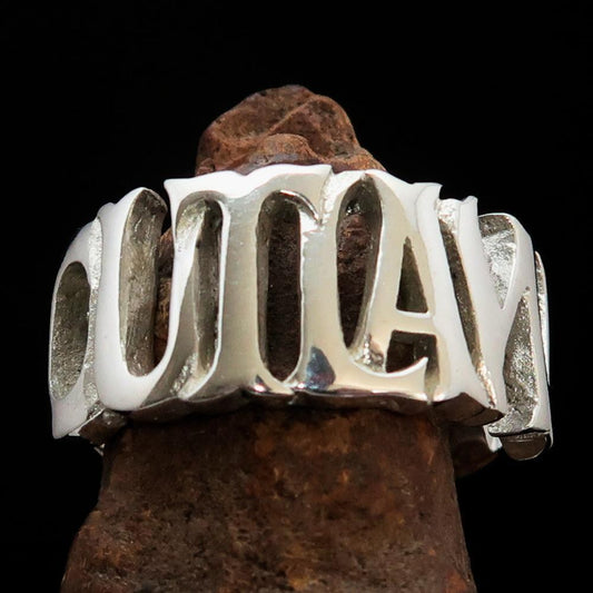 Excellent crafted Men's One Word Outlaw Biker Ring - Sterling Silver - BikeRing4u