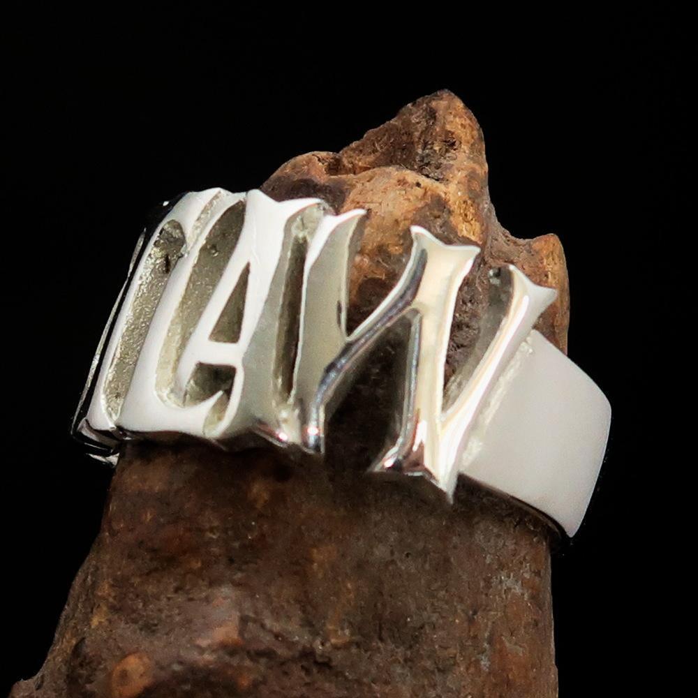 Excellent crafted Men's One Word Outlaw Biker Ring - Sterling Silver - BikeRing4u