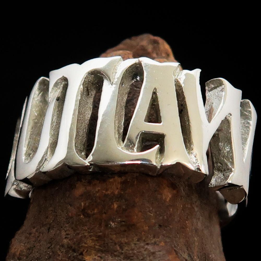 Excellent crafted Men's One Word Outlaw Biker Ring - Sterling Silver - BikeRing4u