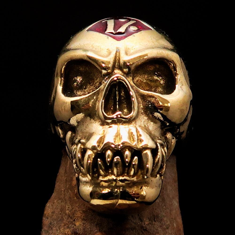 Excellent crafted Men's red 1% Zombie Skull Outlaw Biker Ring - solid Brass - BikeRing4u