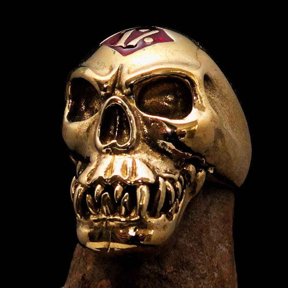 Excellent crafted Men's red 1% Zombie Skull Outlaw Biker Ring - solid Brass - BikeRing4u