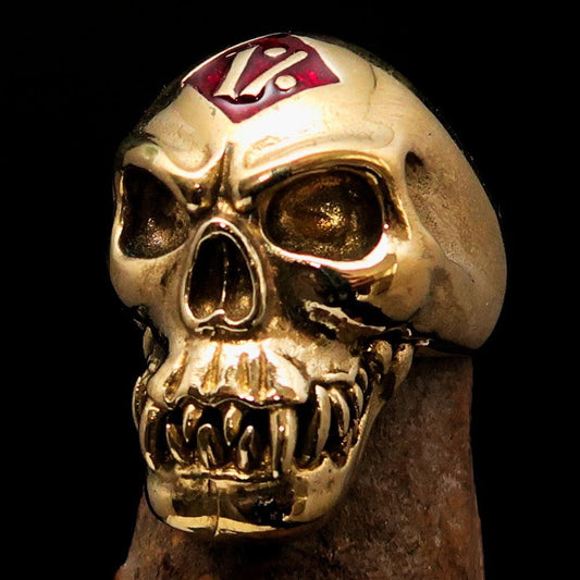 Excellent crafted Men's red 1% Zombie Skull Outlaw Biker Ring - solid Brass - BikeRing4u