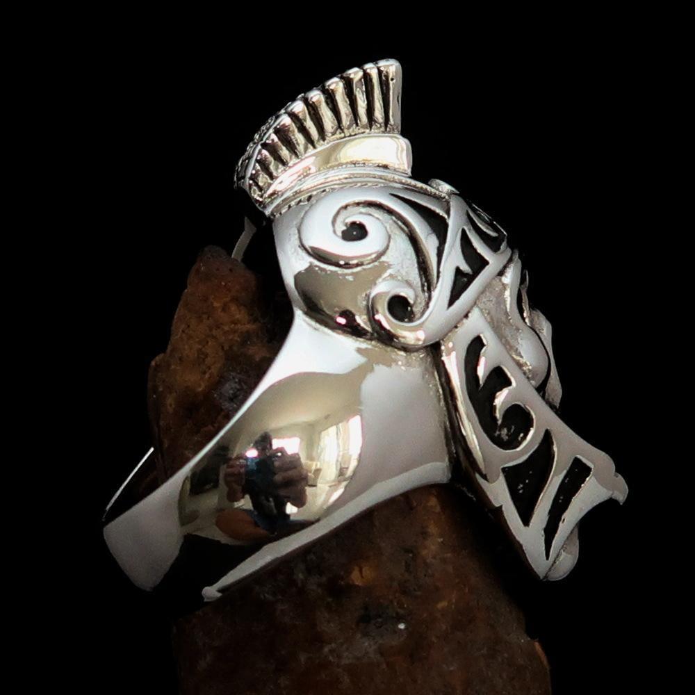 Excellent crafted Men's Skull Biker Ring Roman Centurion - Sterling Silver - BikeRing4u