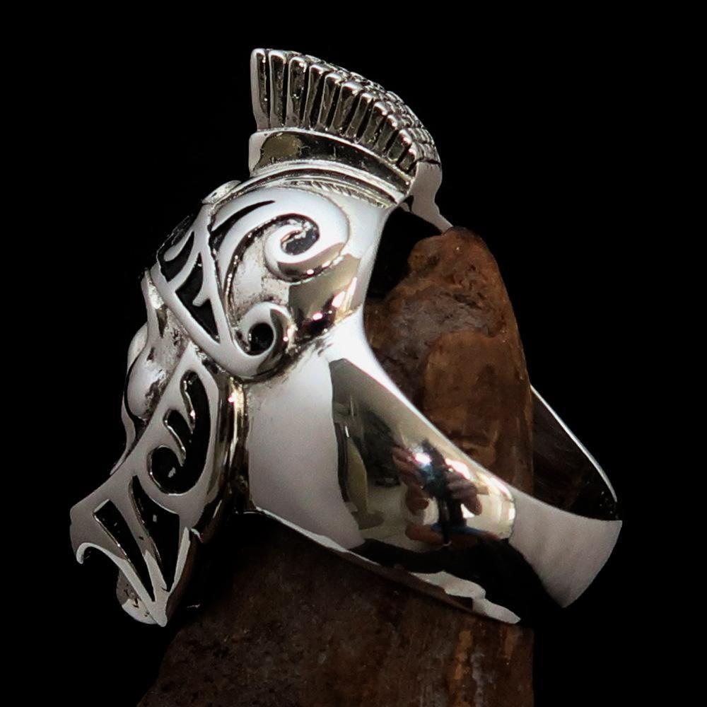 Excellent crafted Men's Skull Biker Ring Roman Centurion - Sterling Silver - BikeRing4u