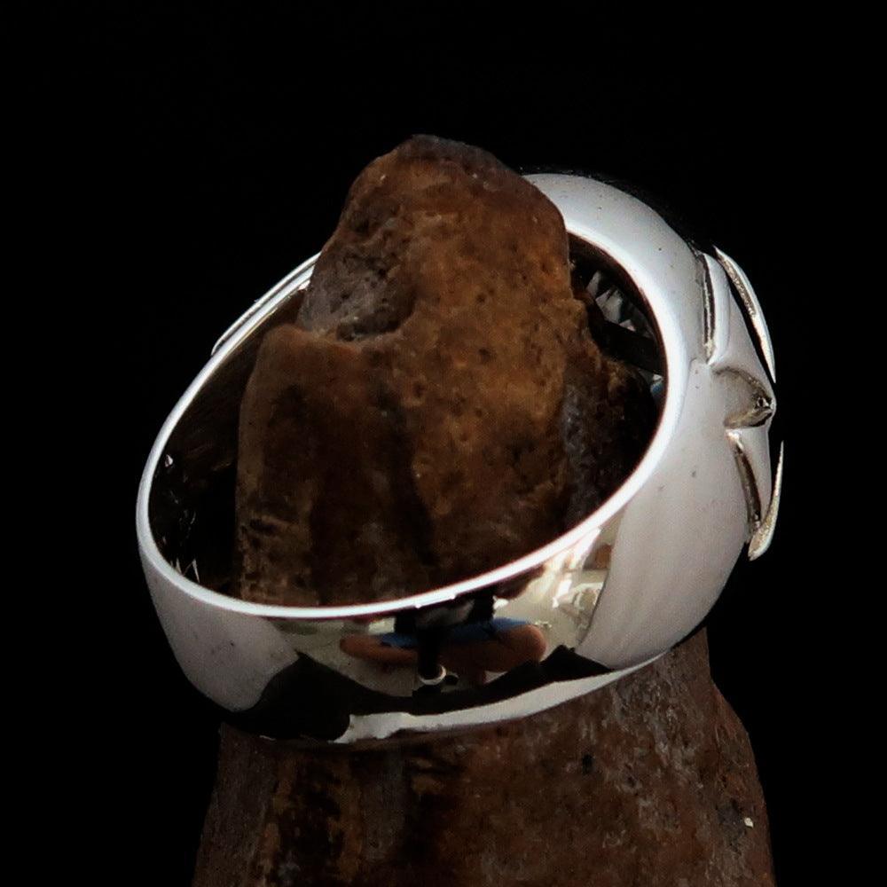 Nicely crafted Men's Solitaire Iron Cross Ring White Cubic Zirconia CZ - Sterling Silver - BikeRing4u