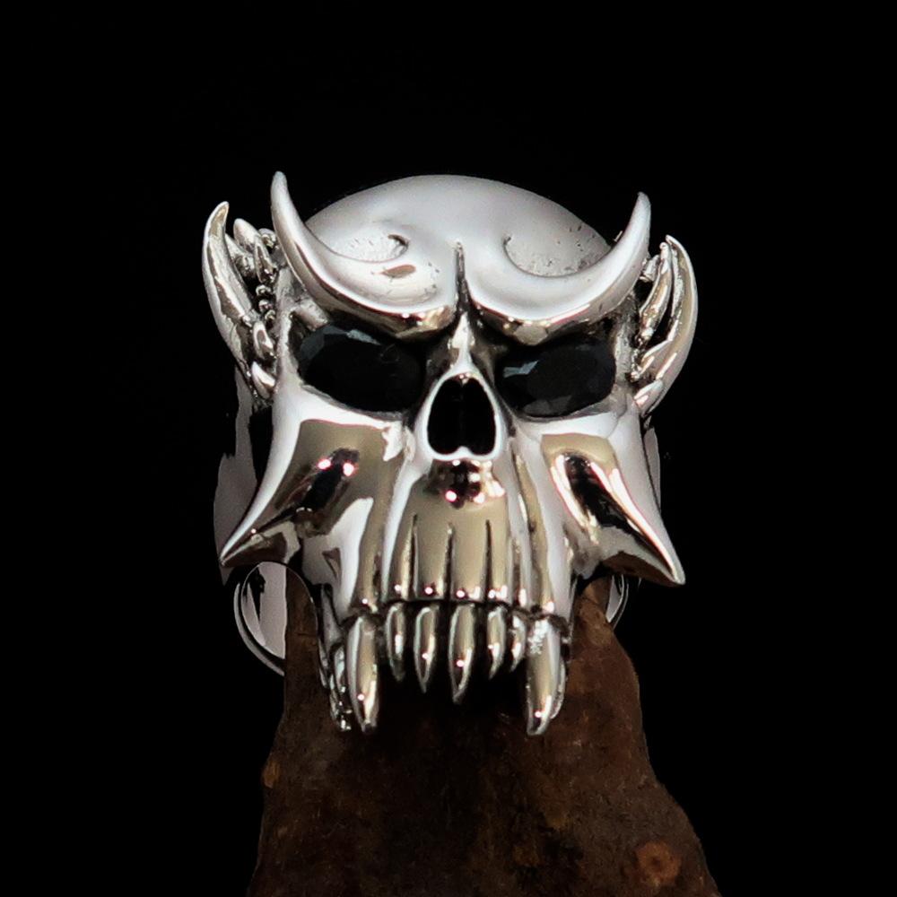 Excellent crafted Men's Biker Ring Vampire Skull blue Sapphire Eyes Sterling Silver 925 - BikeRing4u