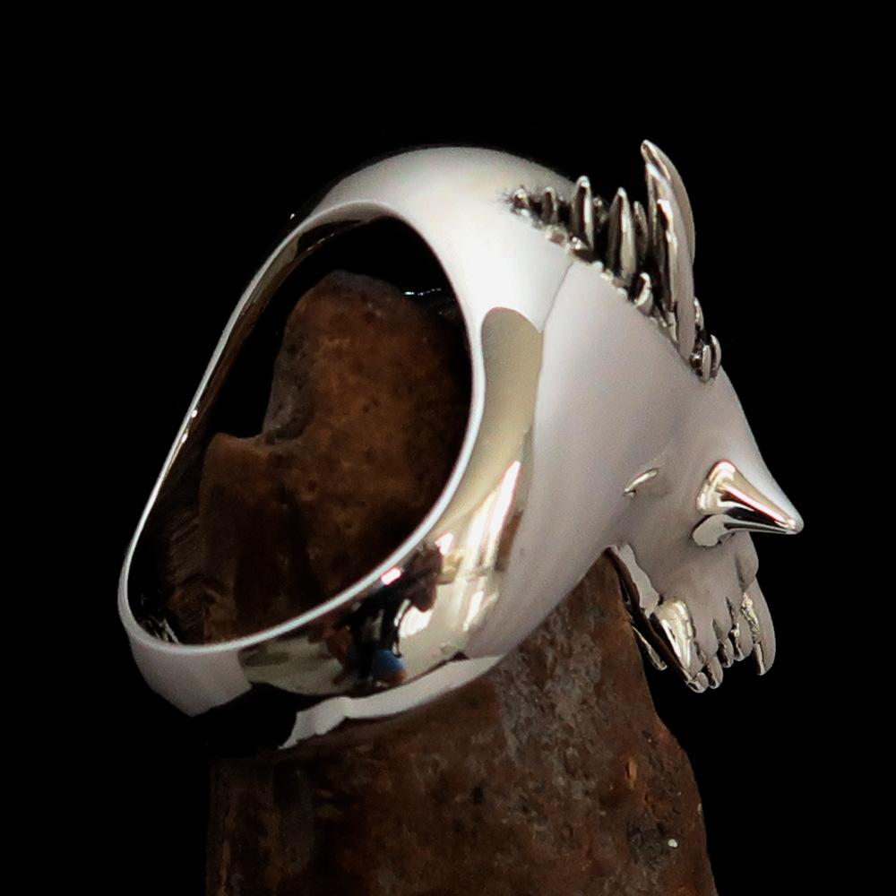 Excellent crafted Men's Biker Ring Vampire Skull blue Sapphire Eyes Sterling Silver 925 - BikeRing4u