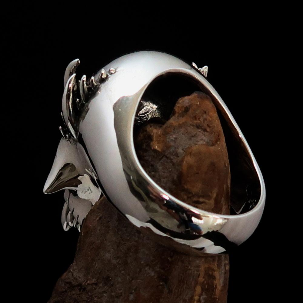 Excellent crafted Men's Biker Ring Vampire Skull blue Sapphire Eyes Sterling Silver 925 - BikeRing4u
