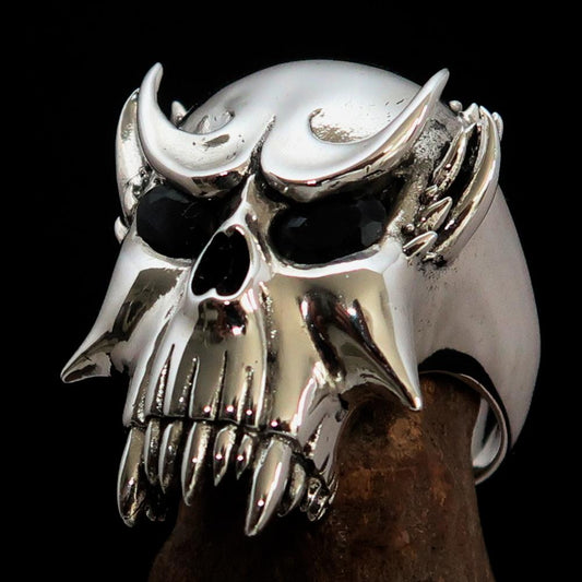 Excellent crafted Men's Biker Ring Vampire Skull blue Sapphire Eyes Sterling Silver 925 - BikeRing4u