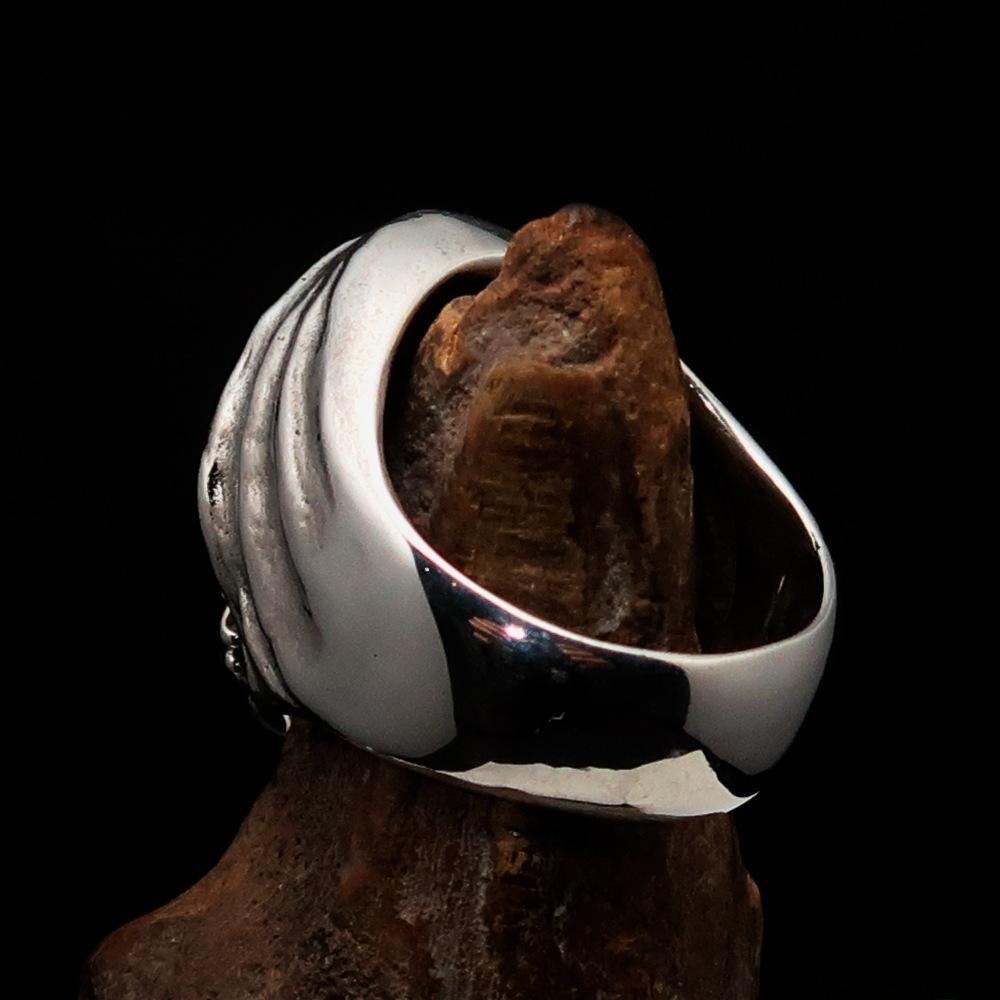 Excellent crafted Men's Grim Reaper Skull Ring Speak No Evil - Sterling Silver - BikeRing4u