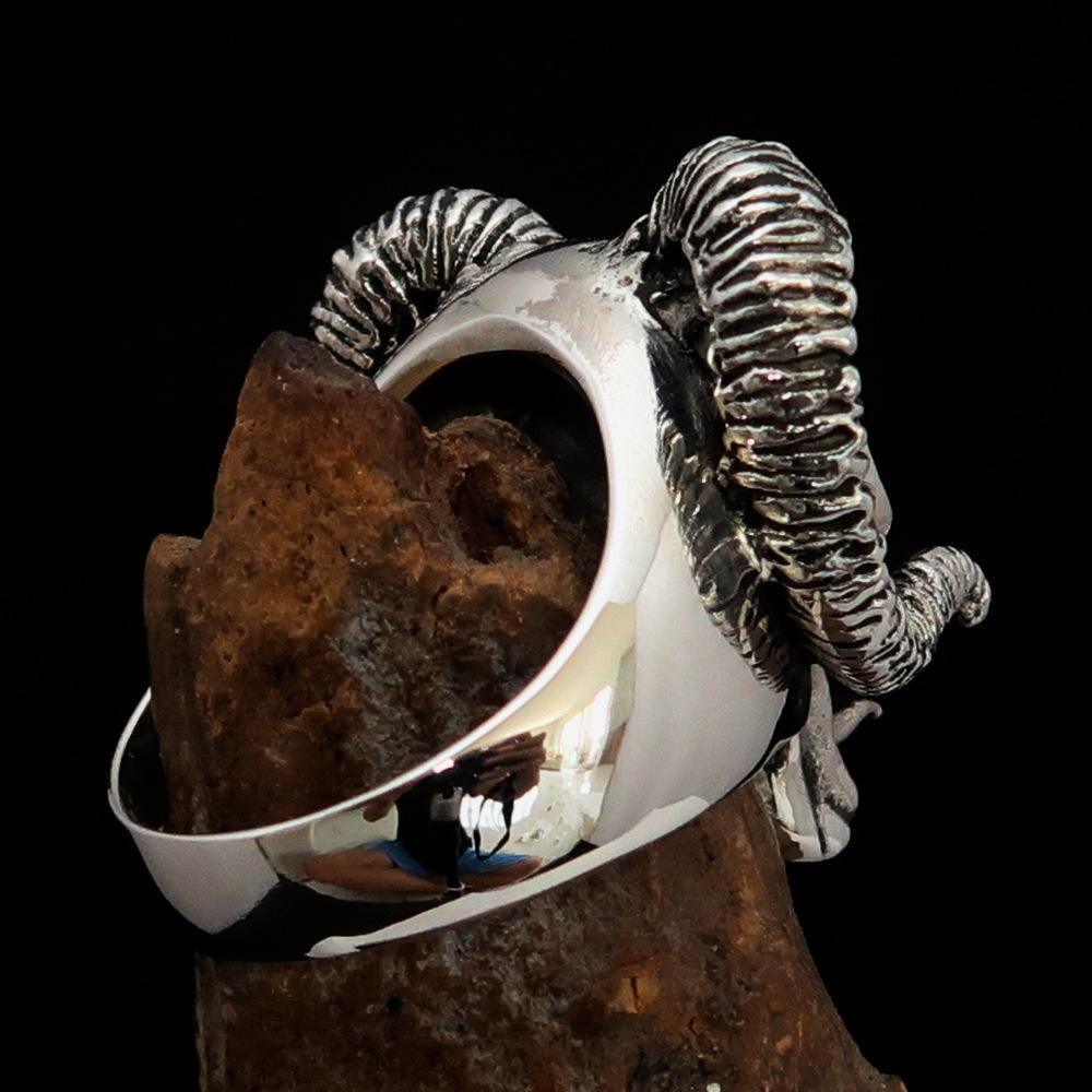 Excellent crafted Men's 1% Ram Skull Outlaw Ring - antiqued Sterling Silver - BikeRing4u