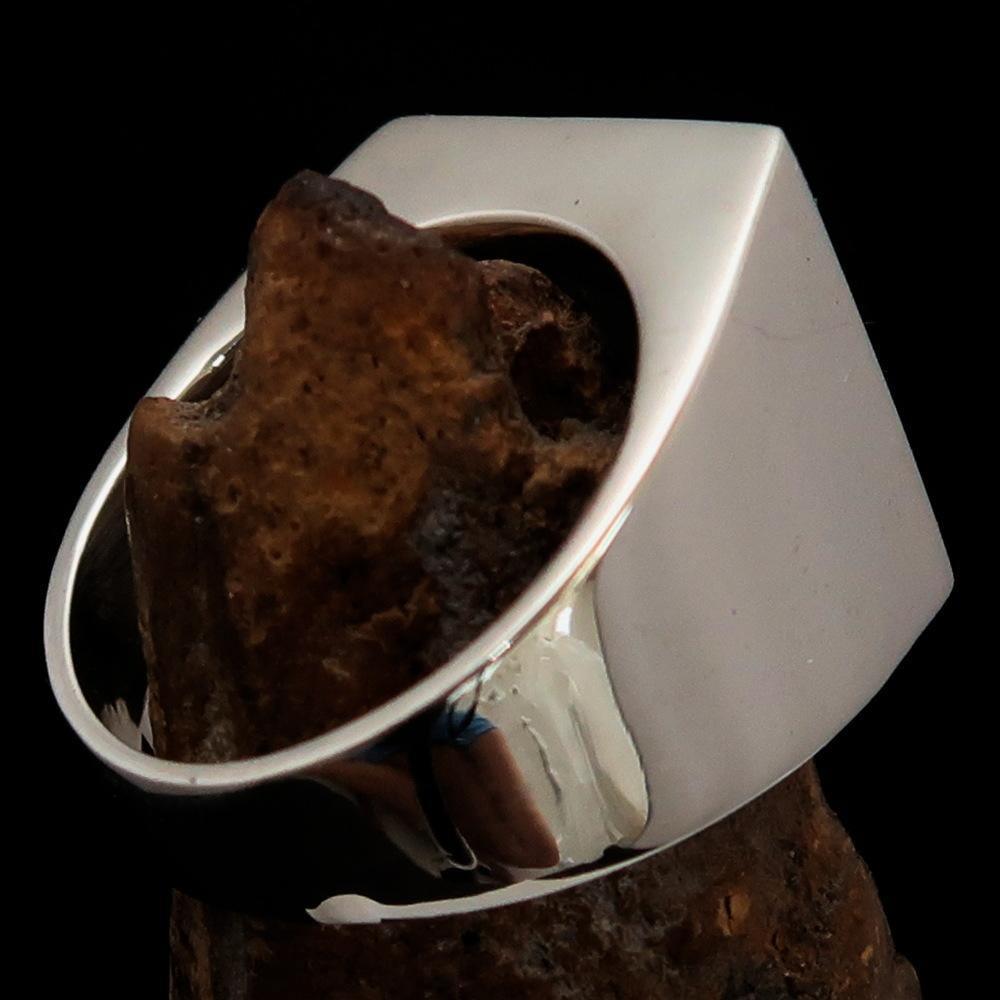 Perfectly crafted Men's Cowboy Ring Bull Skull Red - Sterling Silver - BikeRing4u