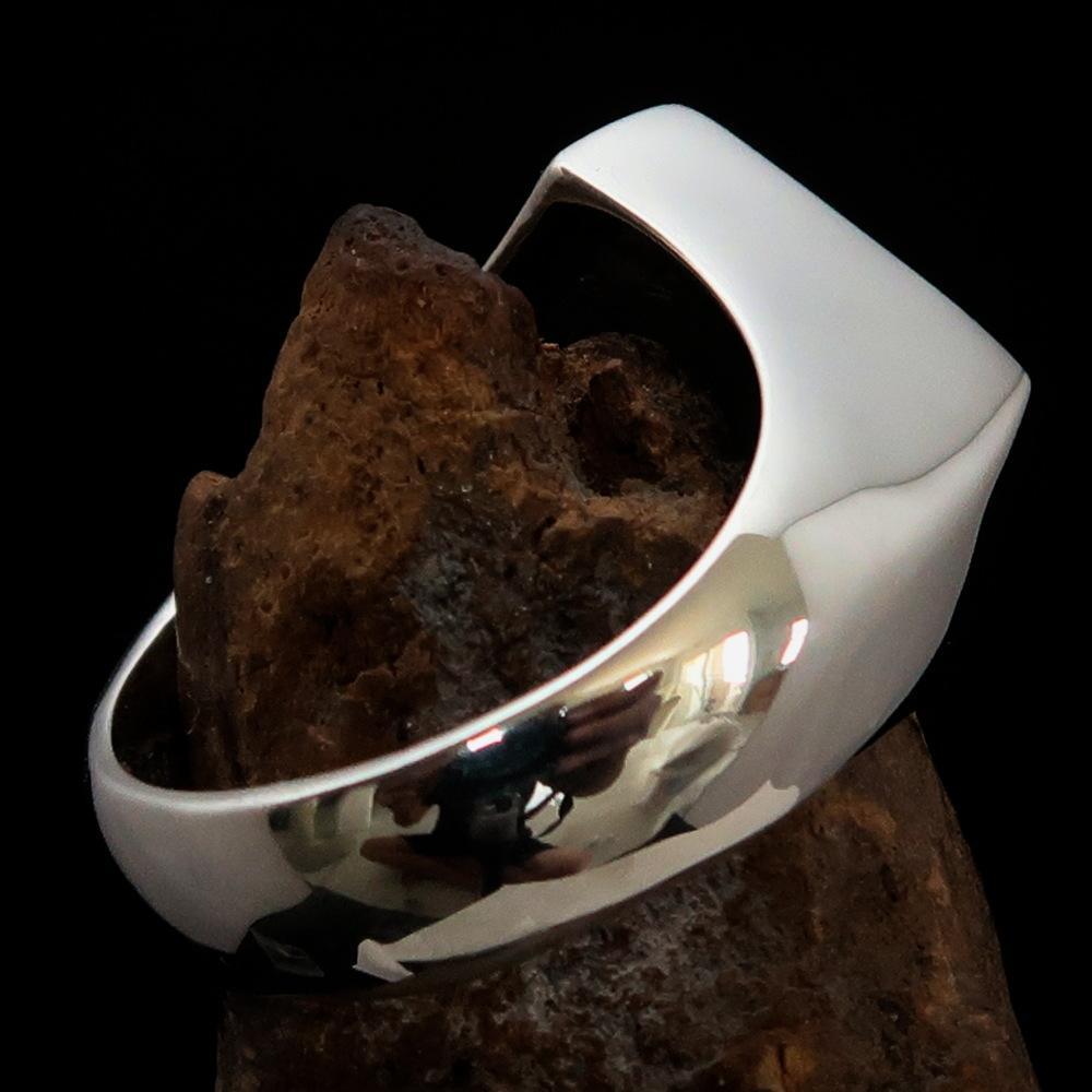 Men's Sterling Silver Biker Ring Diamond shaped 1% Percent Outlaw Symbol Red - BikeRing4u