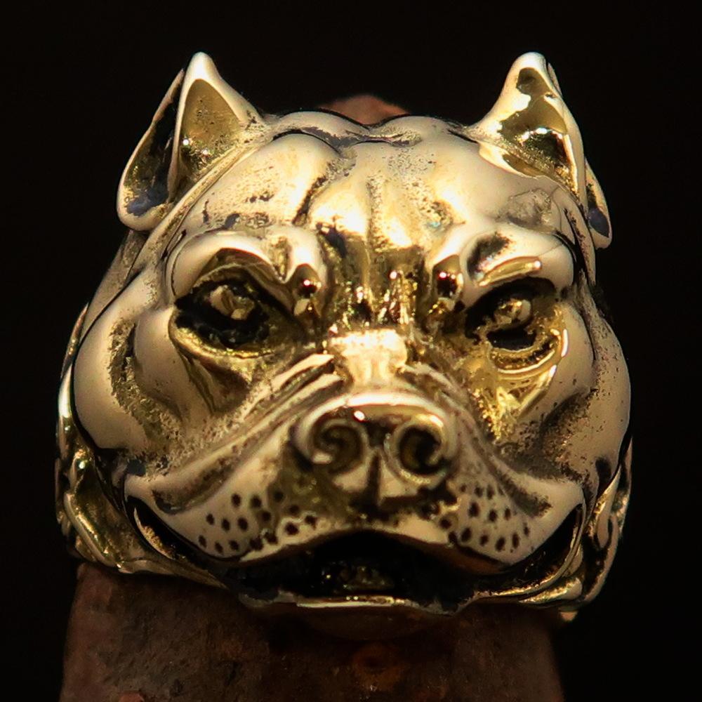 Excellent crafted Men's Brass Animal Ring Pitbull in Chains - BikeRing4u