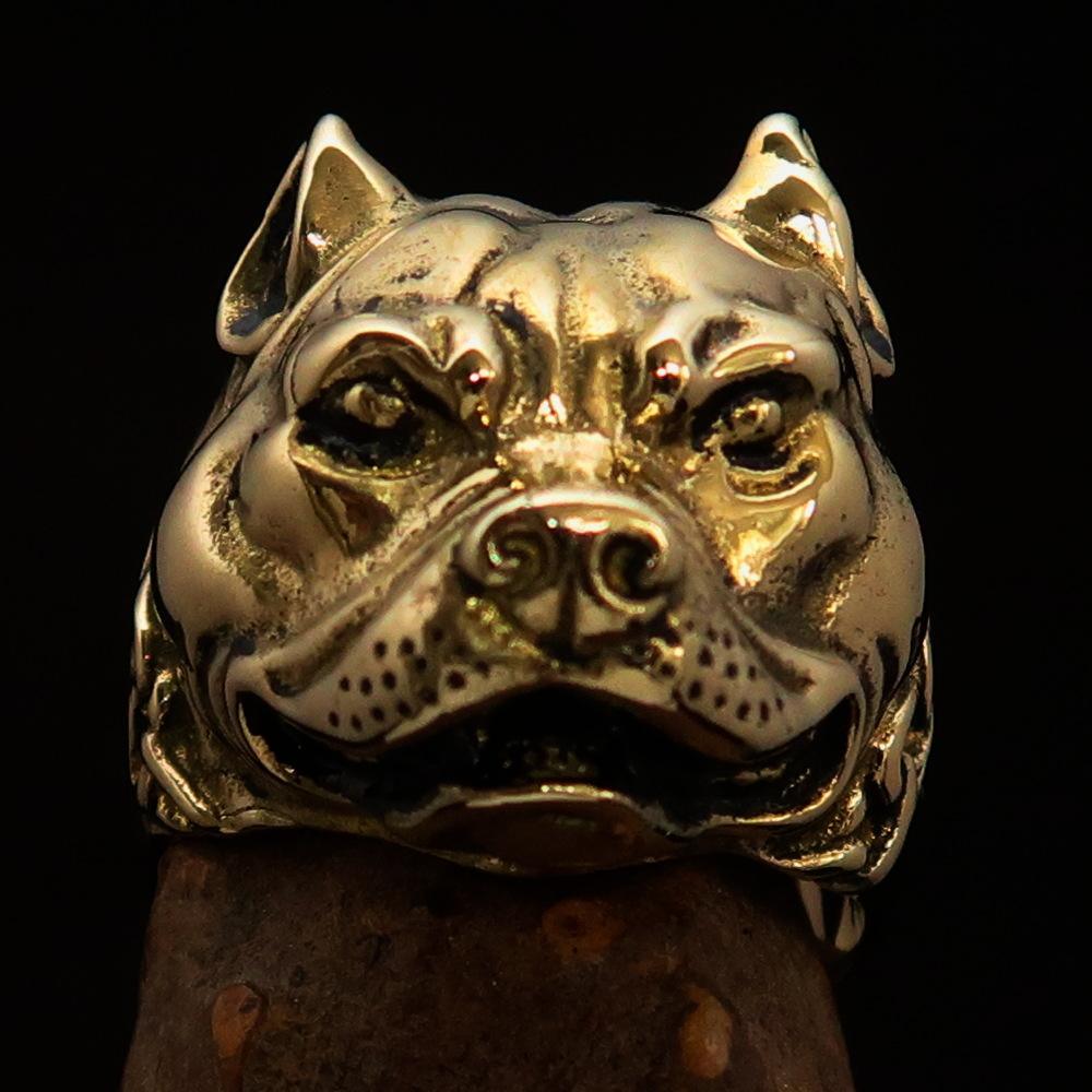 Excellent crafted Men's Brass Animal Ring Pitbull in Chains - BikeRing4u