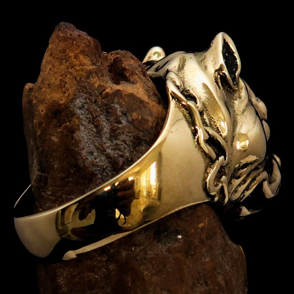 Excellent crafted Men's Brass Animal Ring Pitbull in Chains - BikeRing4u