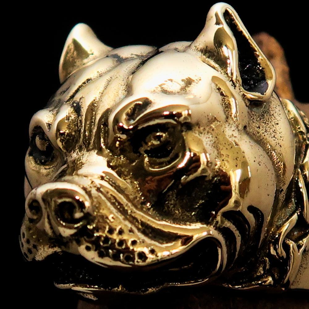 Excellent crafted Men's Brass Animal Ring Pitbull in Chains - BikeRing4u