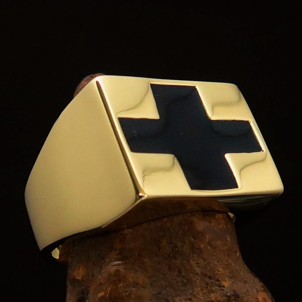 Solid Brass Men's black Cross Ring - Free Shipping – SkullRingShop.com