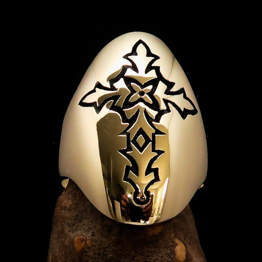 Perfectly crafted Men's Gothic Cross Ring Black - Solid Brass - BikeRing4u