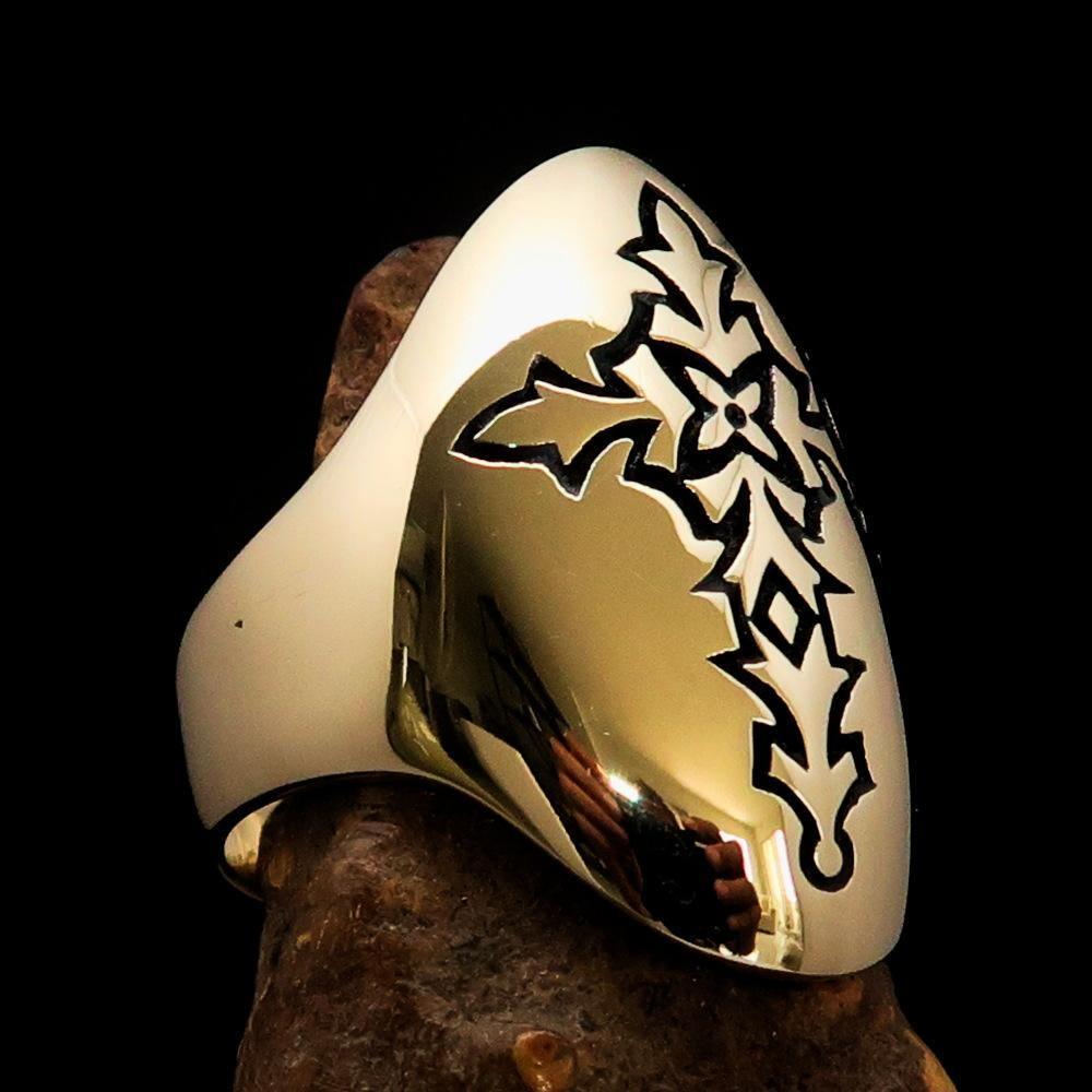 Perfectly crafted Men's Gothic Cross Ring Black - Solid Brass - BikeRing4u