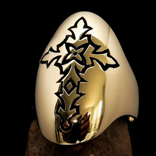 Perfectly crafted Men's Gothic Cross Ring Black - Solid Brass - BikeRing4u
