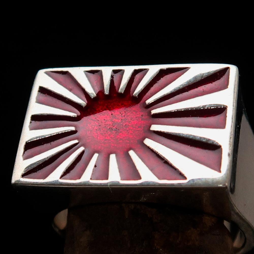 Perfectly crafted Men's Japanese War Flag Ring Raising Sun - Sterling Silver - BikeRing4u