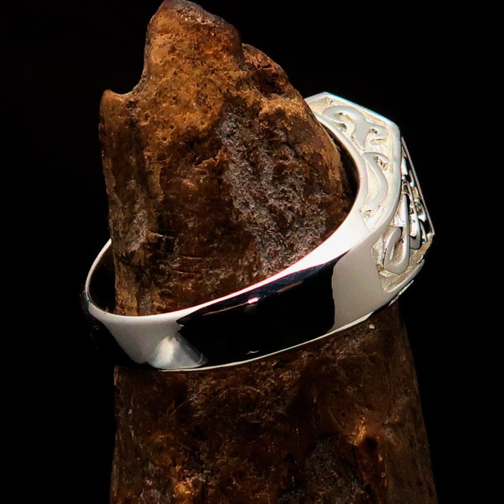 Excellent crafted Men's Signet Ring shiny Oriental Cross - Sterling Silver - BikeRing4u