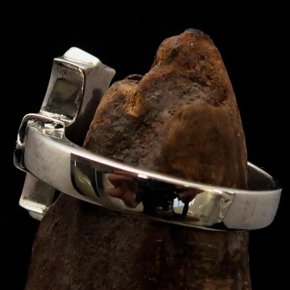 Excellent crafted Men's ornamental Celtic Cross Ring - antiqued Sterling Silver - BikeRing4u