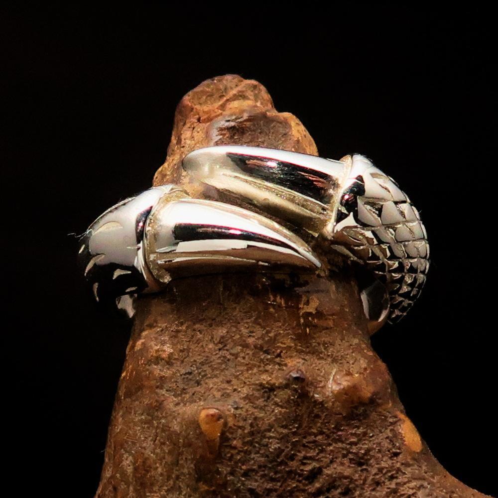 Excellent crafted Men's Medieval Ring Dragon Claw - Mirror Polished Sterling Silver - BikeRing4u